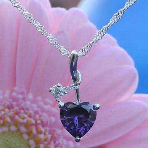 Anhänger Herz mit violettem Zirkonia Herz und weißem Zirkonia Stein mi