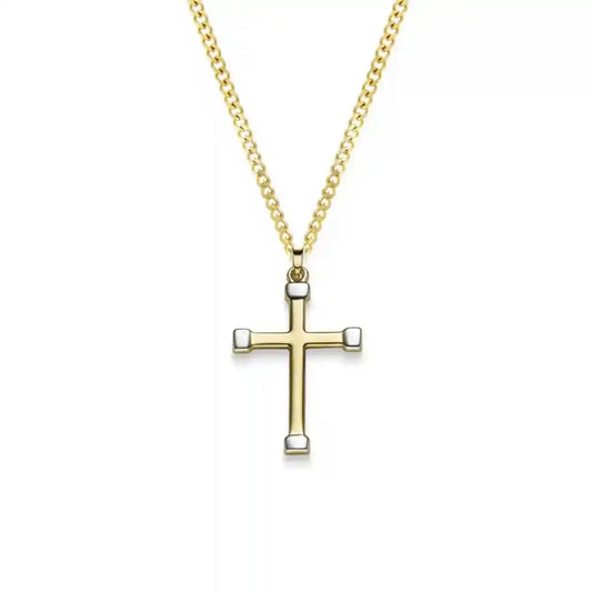 Anhänger Kreuz bi-color 585 Gold mit massiver Goldkette 1,1 mm
