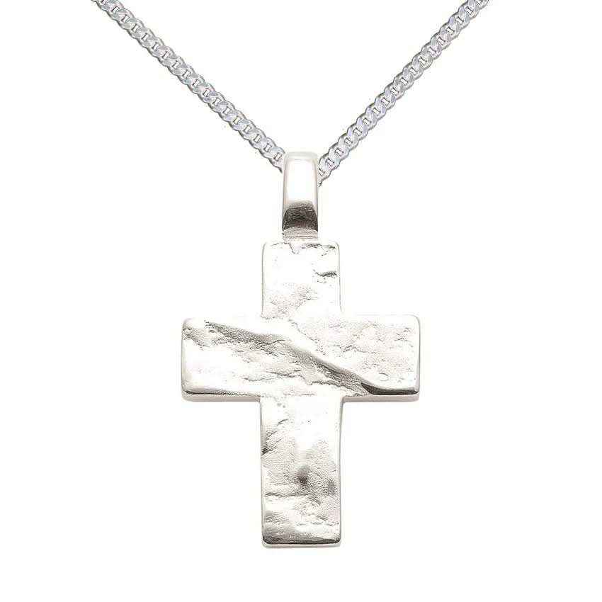 Anhänger Kreuz Kettenanhänger aus Silber gehämmert - massiv 925 Sterlingsilber