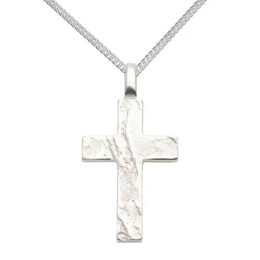 Anhänger Kreuz Kettenanhänger aus Silber gehämmert - massiv 925 Sterlingsilber
