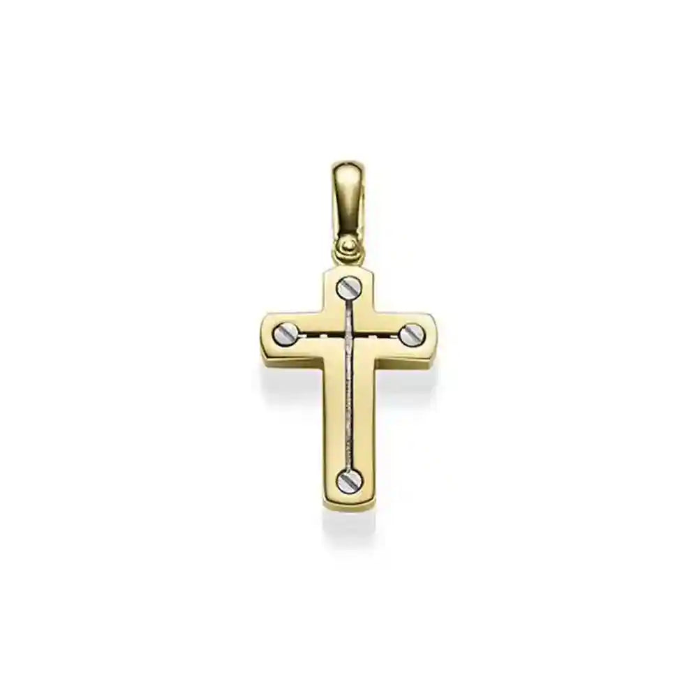 Anhänger Kreuz massiv Gold - 585 14 Karat Gelbgold und Weißgold