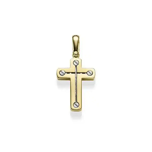 Anhänger Kreuz massiv Gold - 585 14 Karat Gelbgold und Weißgold
