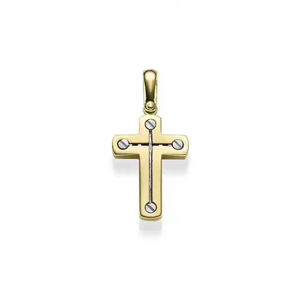 Anhänger Kreuz massiv Gold - 585 14 Karat Gelbgold und Weißgold
