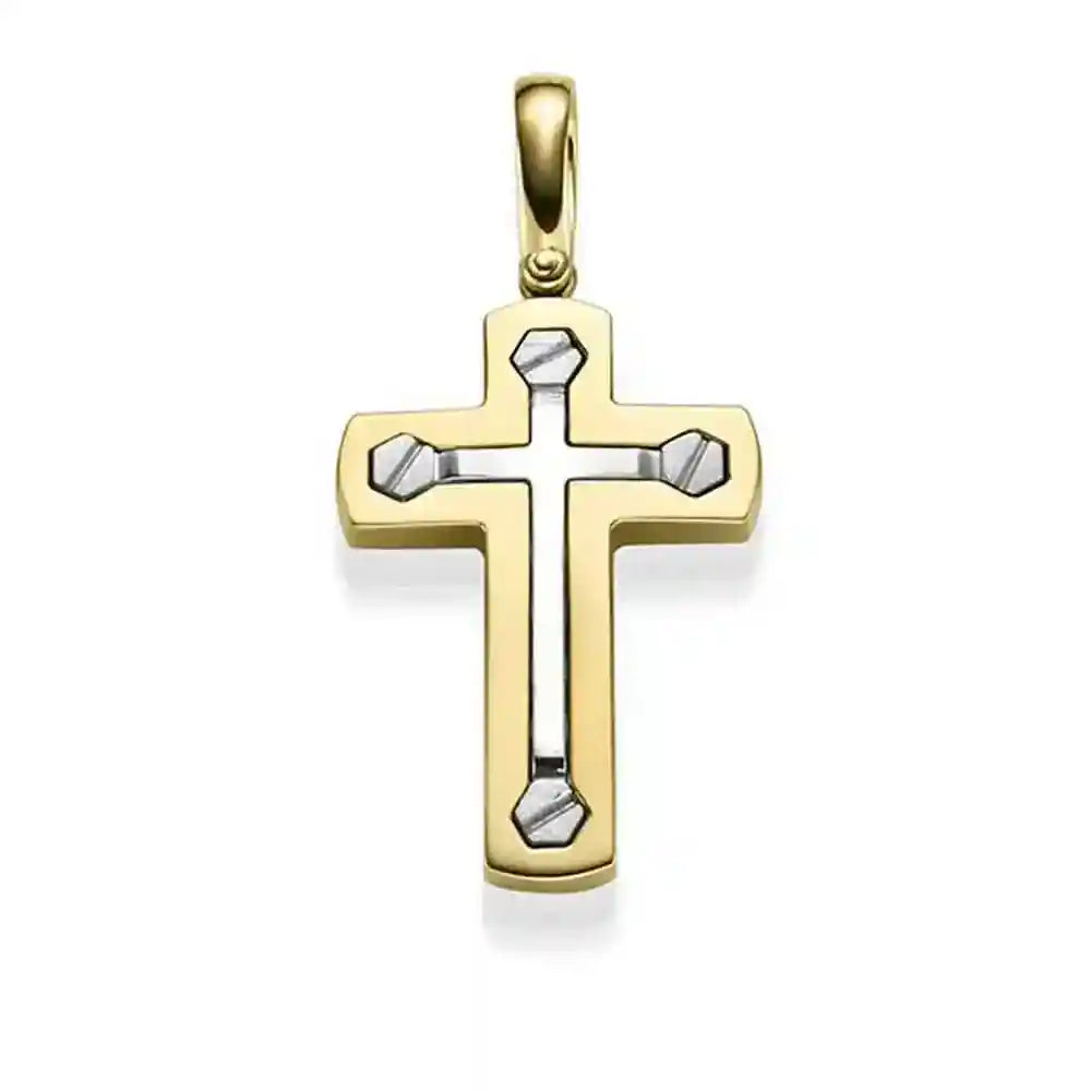 Anhänger Kreuz massiv Gold - 585 14 Karat Gelbgold und Weißgold
