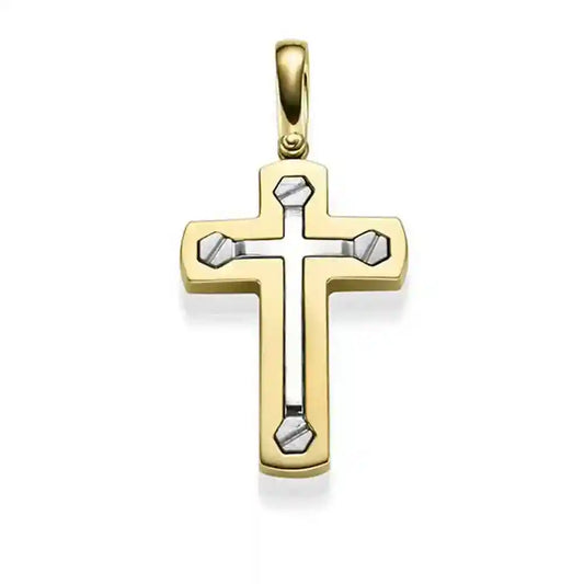 Anhänger Kreuz massiv Gold - 585 14 Karat Gelbgold und Weißgold
