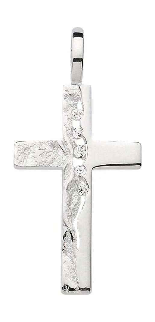 Anhänger Kreuz aus Silber mit Zirkonia gehämmert aus massiv 925 Sterlingsilber