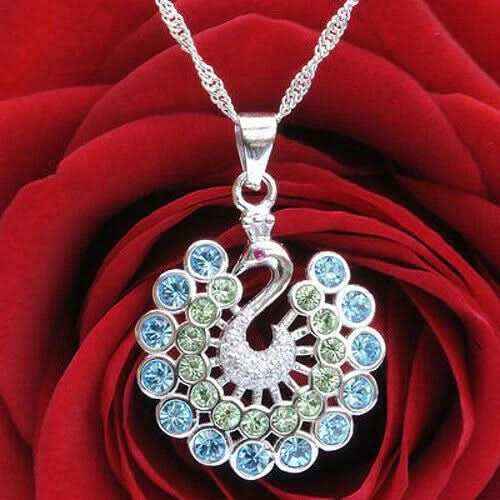 Anhänger Pfau mit Swarovski Steinen mit Singapurkette 925 Silber