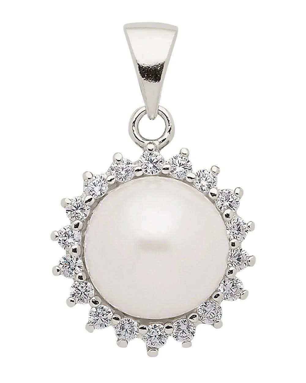 Anhänger aus Silber mit Zirkonia und Süßwasserzuchtperle aus massiv 925 Sterlingsilber