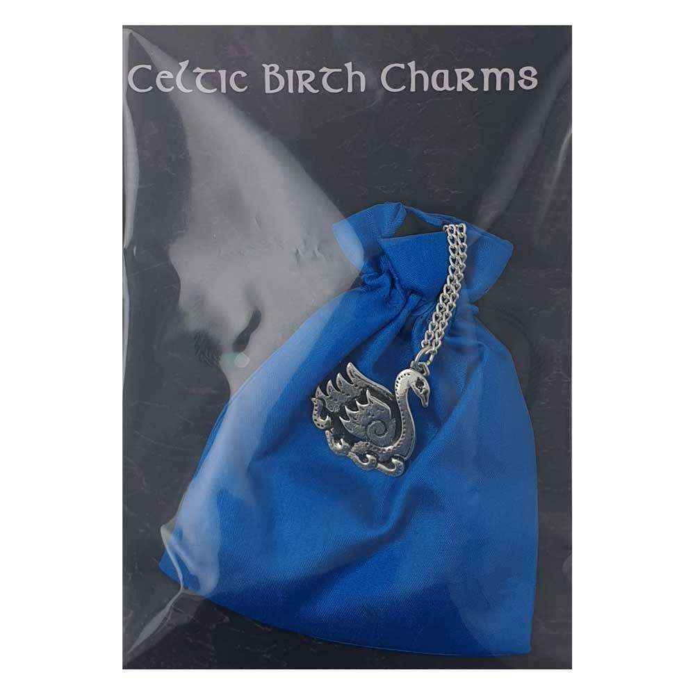 Anmut - Schwan Keltische Sternzeichen Anhänger versilbert Kette 9. - 31. März