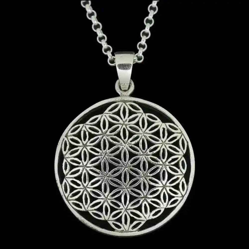 Blume des Lebens Anhänger 925 Silber + Erbskette - flower of life pendant - 36x26mm