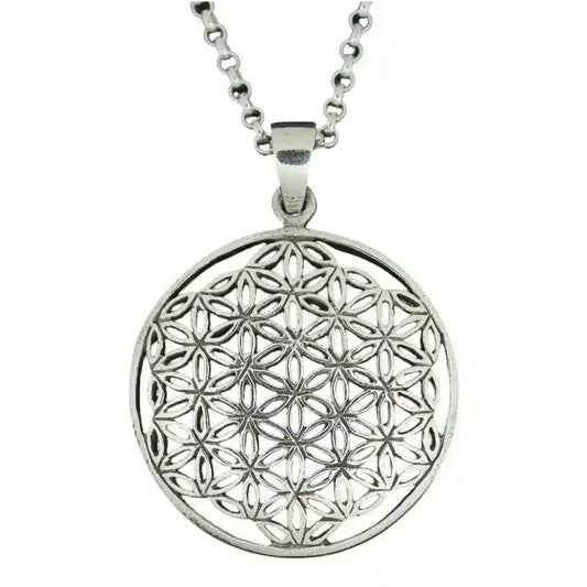 Blume des Lebens Anhänger 925 Silber + Erbskette - flower of life pendant - 36x26mm