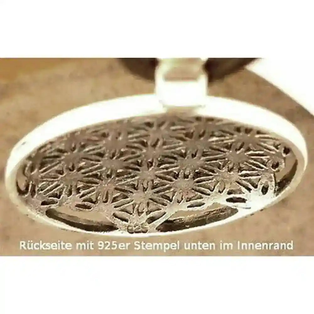 Blume des Lebens Anhänger 925 Silber + Lederband - flower of life pendant - 36x26mm
