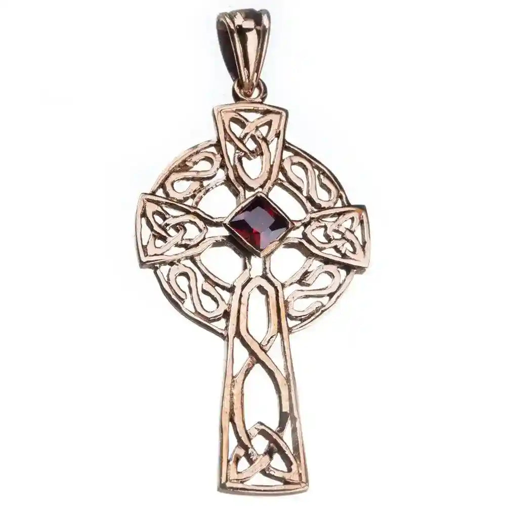 Bronzeanhänger Keltenkreuz Roter Zirkonia Stein Schmuck - Kreuze - 55x25 mm