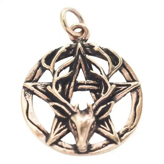 Bronzeanhänger Pentagramm und Hirsch Schmuck - Pentagramm - 35x25mm