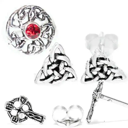 Celtic Ohrstecker Set Kelten Keltisch Triquetra Knoten Kreuz Irland Ec