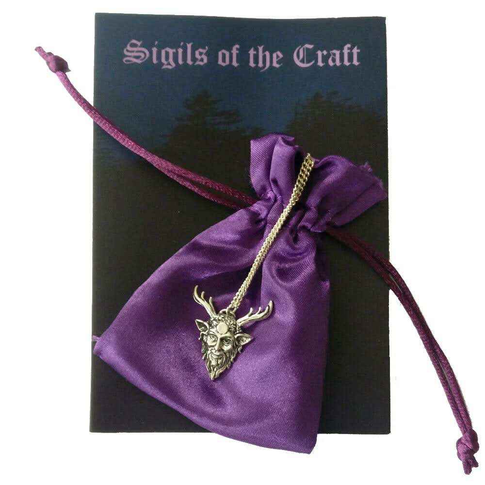 Cernunnos Schmuck Anhänger versilbert mit Kette und Satinbeutel 35x30mm