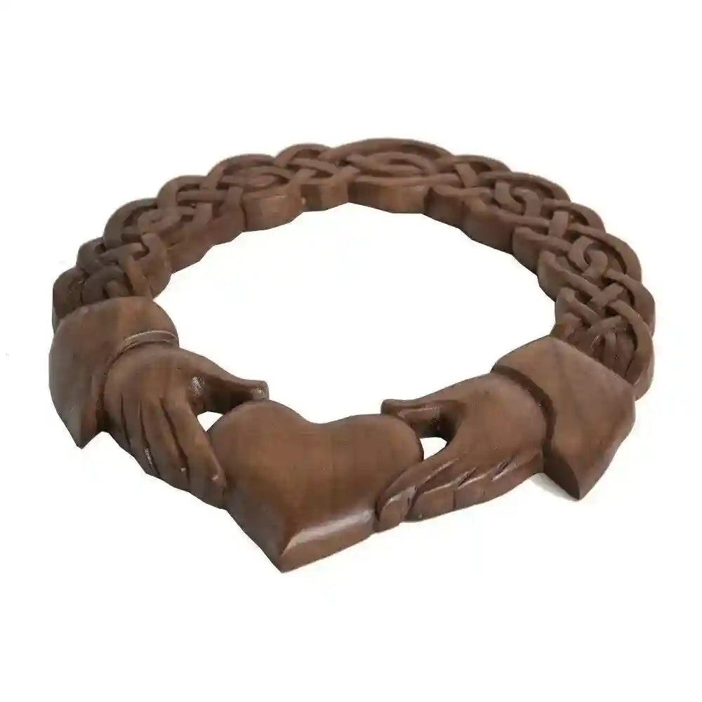 Deko Wandbild Claddagh Freundschafts-Symbol Herz mit Hand Wanddeko Holz