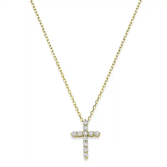 Diamant Collier Kreuz 11 Brillianten 0.37 ct. 750-18 Karat Gold 45 cm