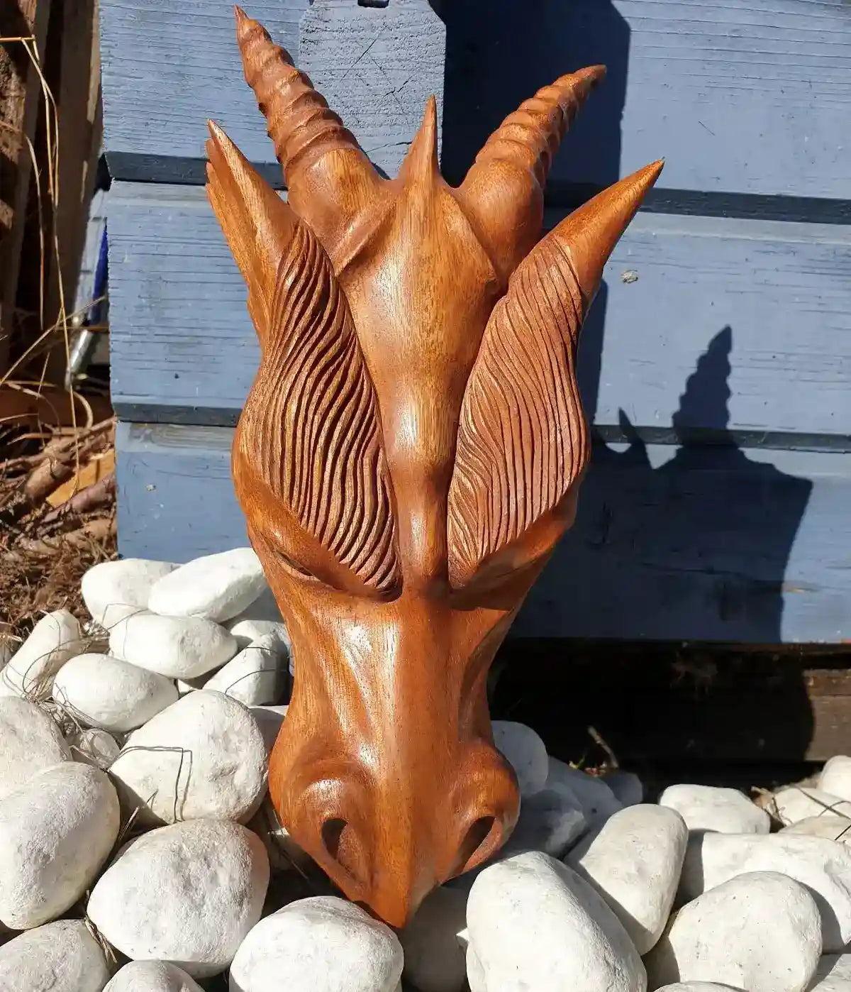 Drachenkopf mächtig handgearbeitet Wandbild Holz Drache Kopf Fantasy 32cm