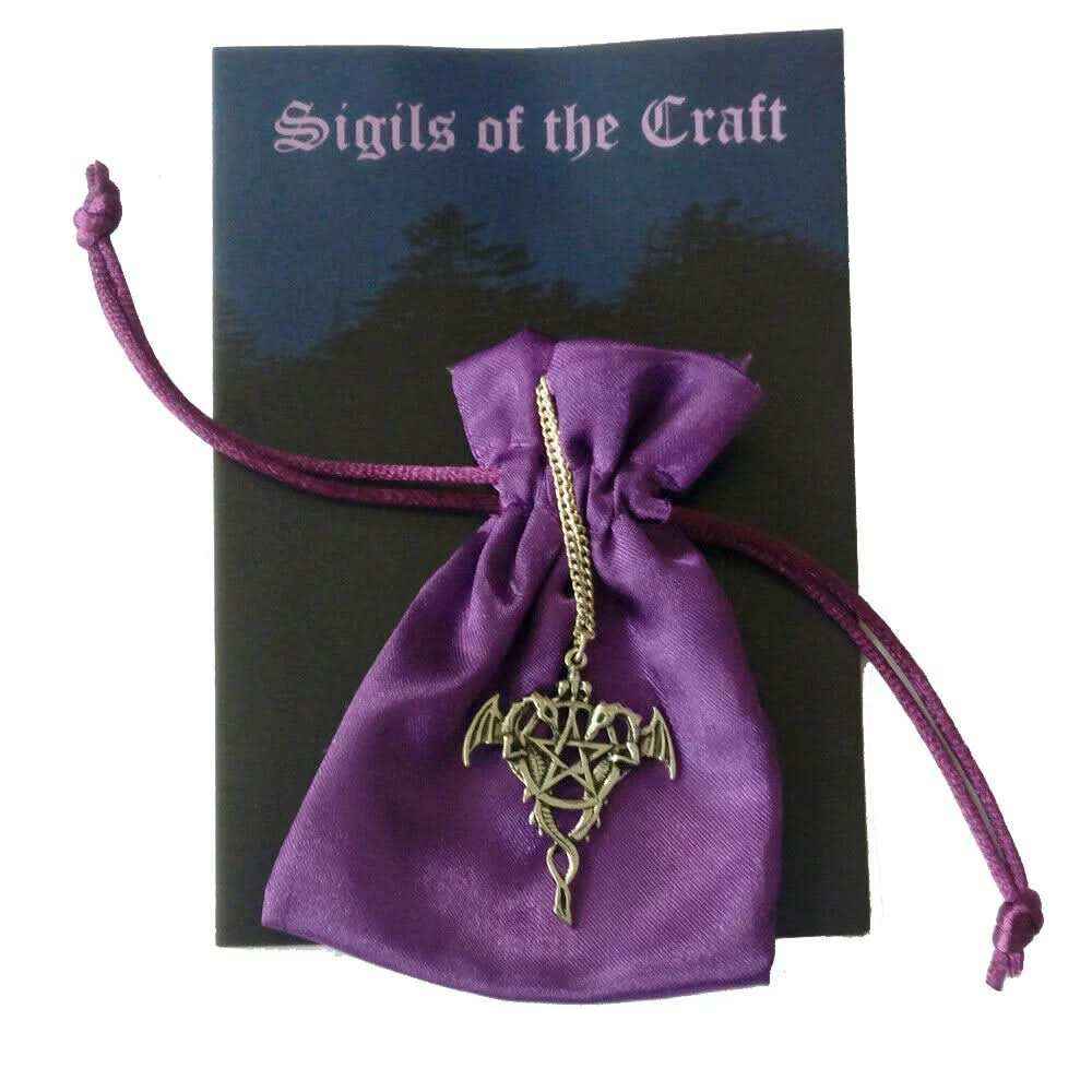 Draco Pentagramm Schmuck Anhänger versilbert mit Kette und Satinbeutel 34x43mm