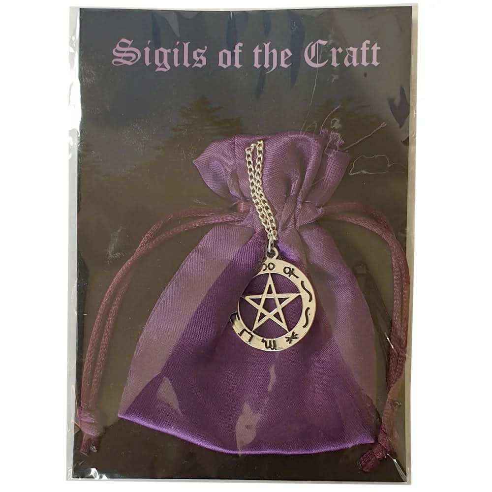 Geschlossenes Pentagramm Schmuck Anhänger versilbert mit Kette Satinbe