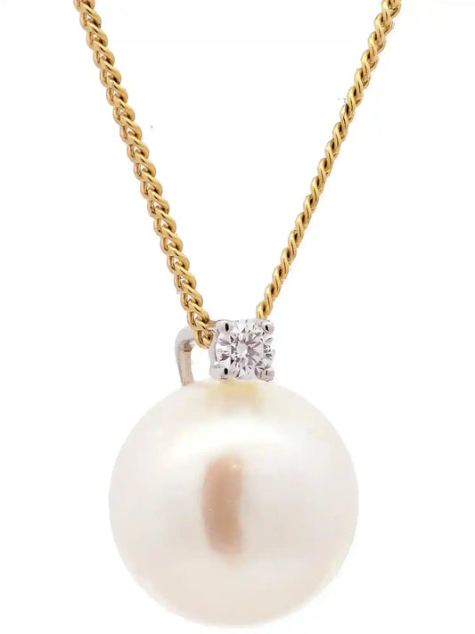 Gold Anhänger Brillant und Perle mit Goldkette 585-14 Karat Gold