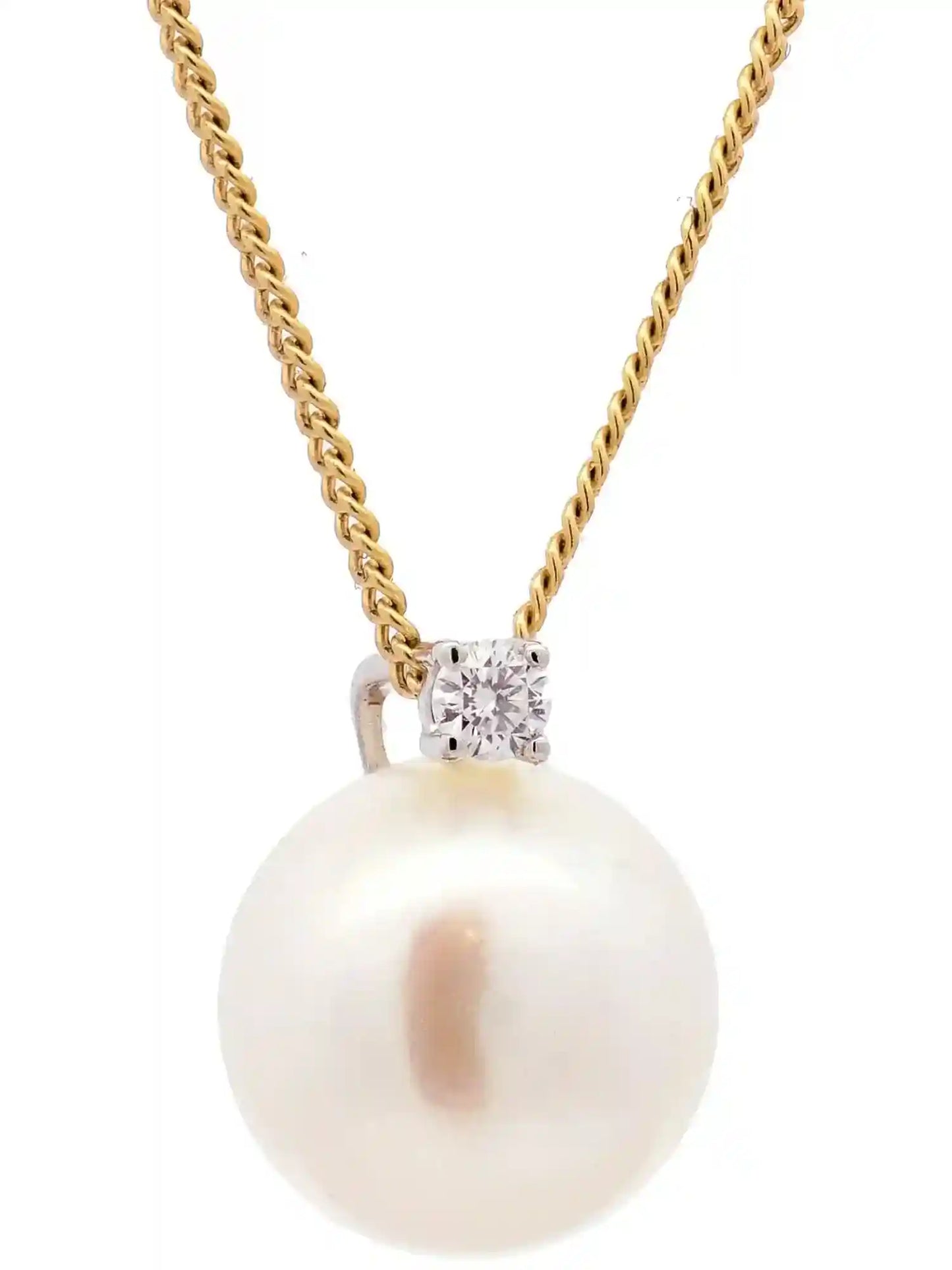 Gold Anhänger Brillant und Süßwasserperle massiv 585 - 14 karat Gold