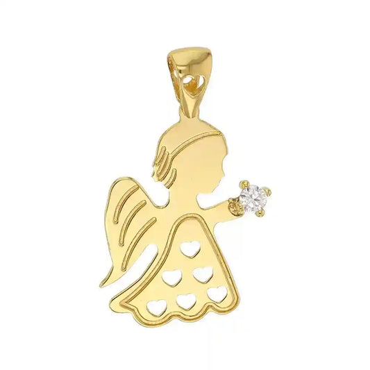 Gold Anhänger Engel mit Zirkonia echt massiv  375-9 Karat Gold