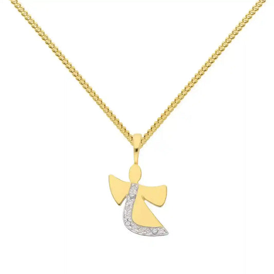 Gold Anhänger Engel Zirkonia mit Goldkette massiv 333-8 Karat Gold - Firma Holzenplotz - Silberketten-Goldketten.de