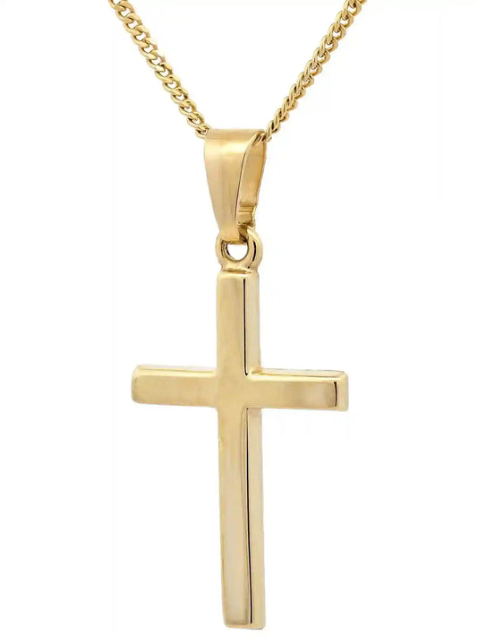 Gold Anhänger Kreuz mit Goldkette massiv 585 - 14 Karat Gold
