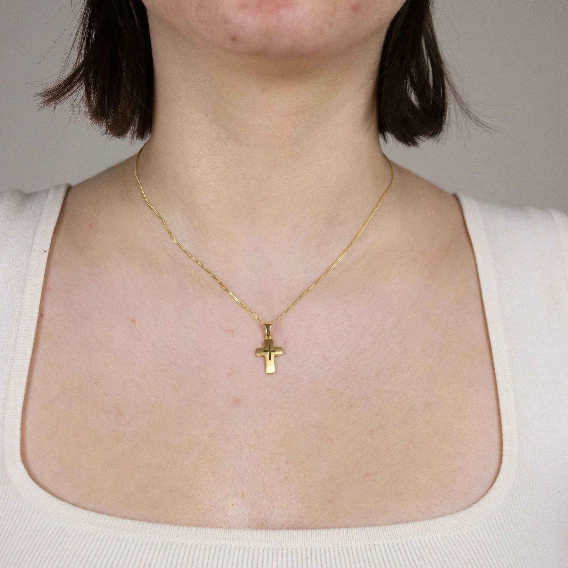 Anhänger Kreuz 585 14 Karat Gold mit massiver Goldkette 1,1 mm 585-14 Karat Gold Juwelier Qualität