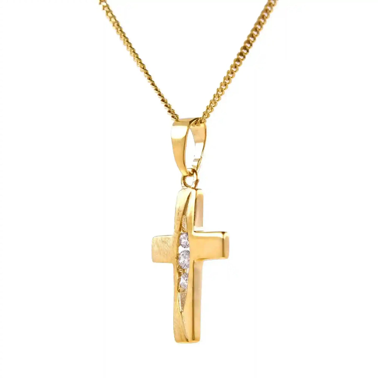 Gold Anhänger Kreuz Zirkonia mit Goldkette massiv 333 - 8 Karat Gold - Firma Holzenplotz - Silberketten-Goldketten.de