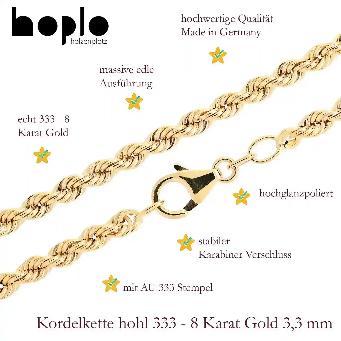 Goldarmband Kordelkette hohl  Armkette Breite 3,3mm - 333-8 Karat Gold