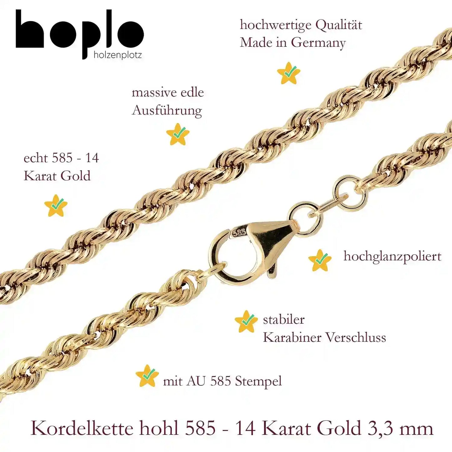 Goldarmband Kordelkette hohl  Armkette Breite 3,3mm 585-14 Karat Gold