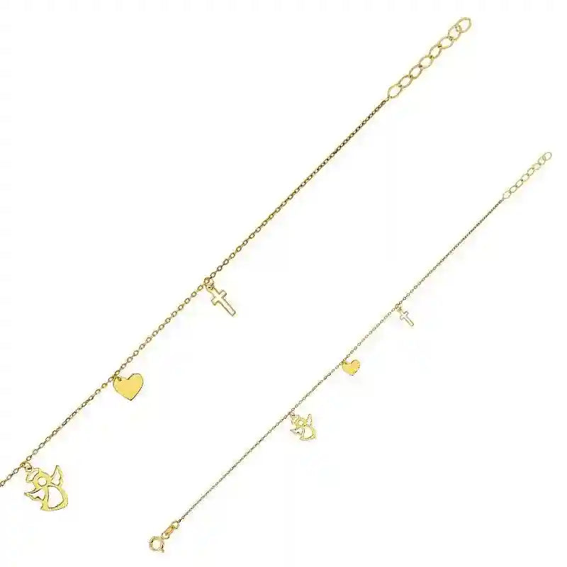 Goldkette Armkette mit Pampillen Engel Herz Kreuz 375-9 Karat Gold