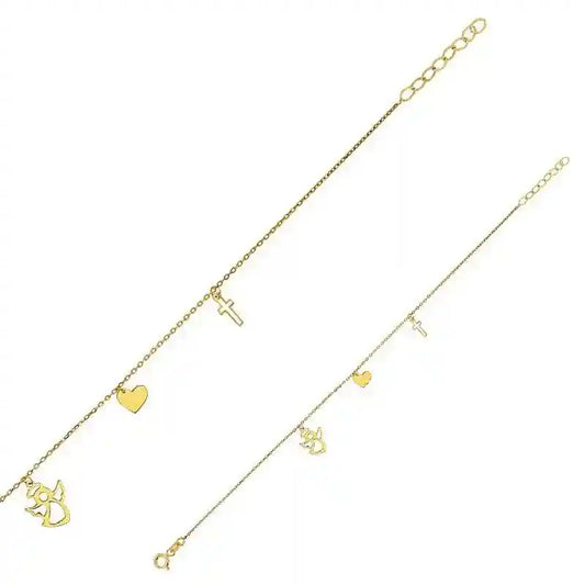 Goldkette Armkette mit Pampillen Engel Herz Kreuz 375-9 Karat Gold