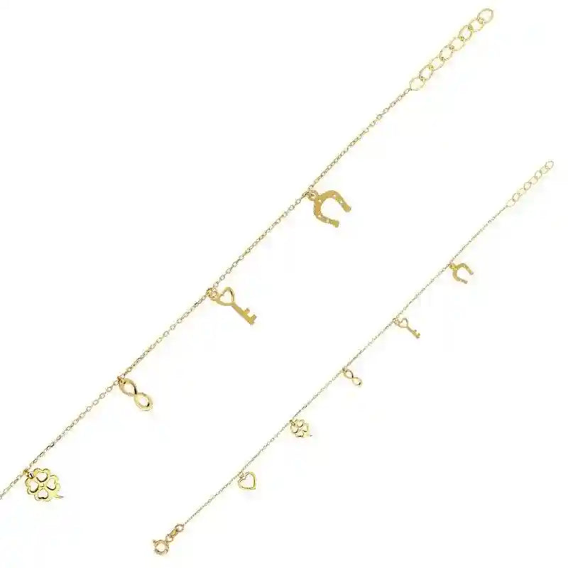 Goldkette Armkette mit Pampillen Herz, Kleeblatt 375-9 Karat Gold