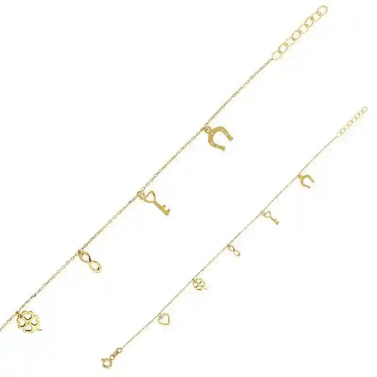 Goldkette Armkette mit Pampillen Herz, Kleeblatt 375-9 Karat Gold