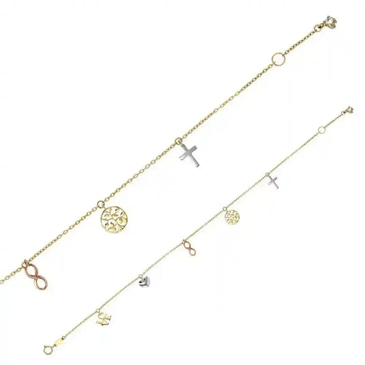 Goldkette Armkette mit Pampillen Herz, Kreuz 375-9 Karat Gold