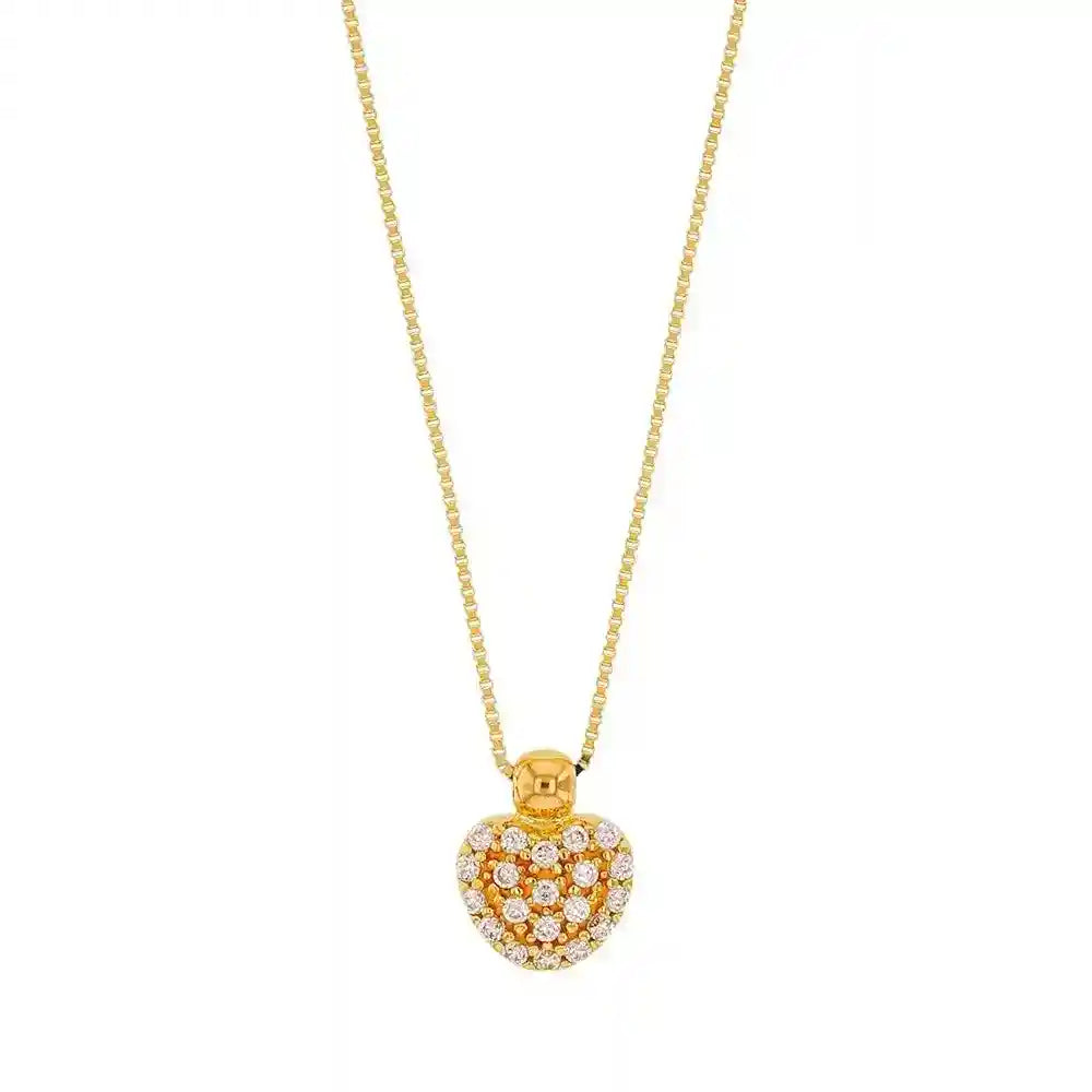 Goldkette Collier Herz mit Zirkonia massiv 375-9 Karat Gold 42 cm