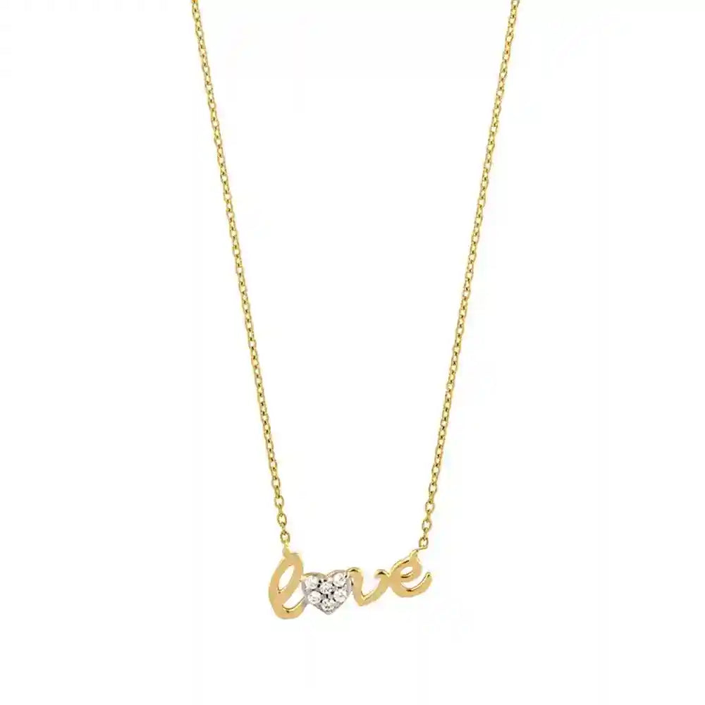 Goldkette Collier Love Zirkonia massiv 375-9 Karat Gold 45cm