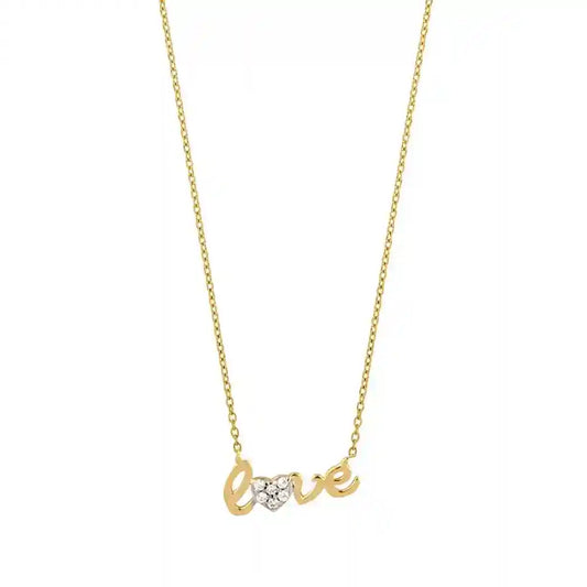 Goldkette Collier Love Zirkonia massiv  375-9 Karat Gold 45cm