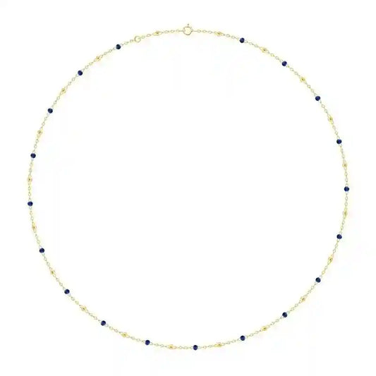 Goldkette Collier mit blauen Harzperlen massiv  750-18 Karat Gold 40cm