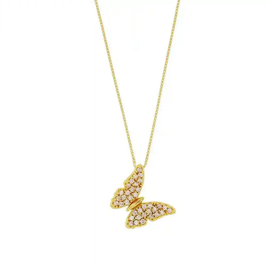 Goldkette Collier Schmetterling Zirkonia massiv  375-9 Karat Gold 42cm