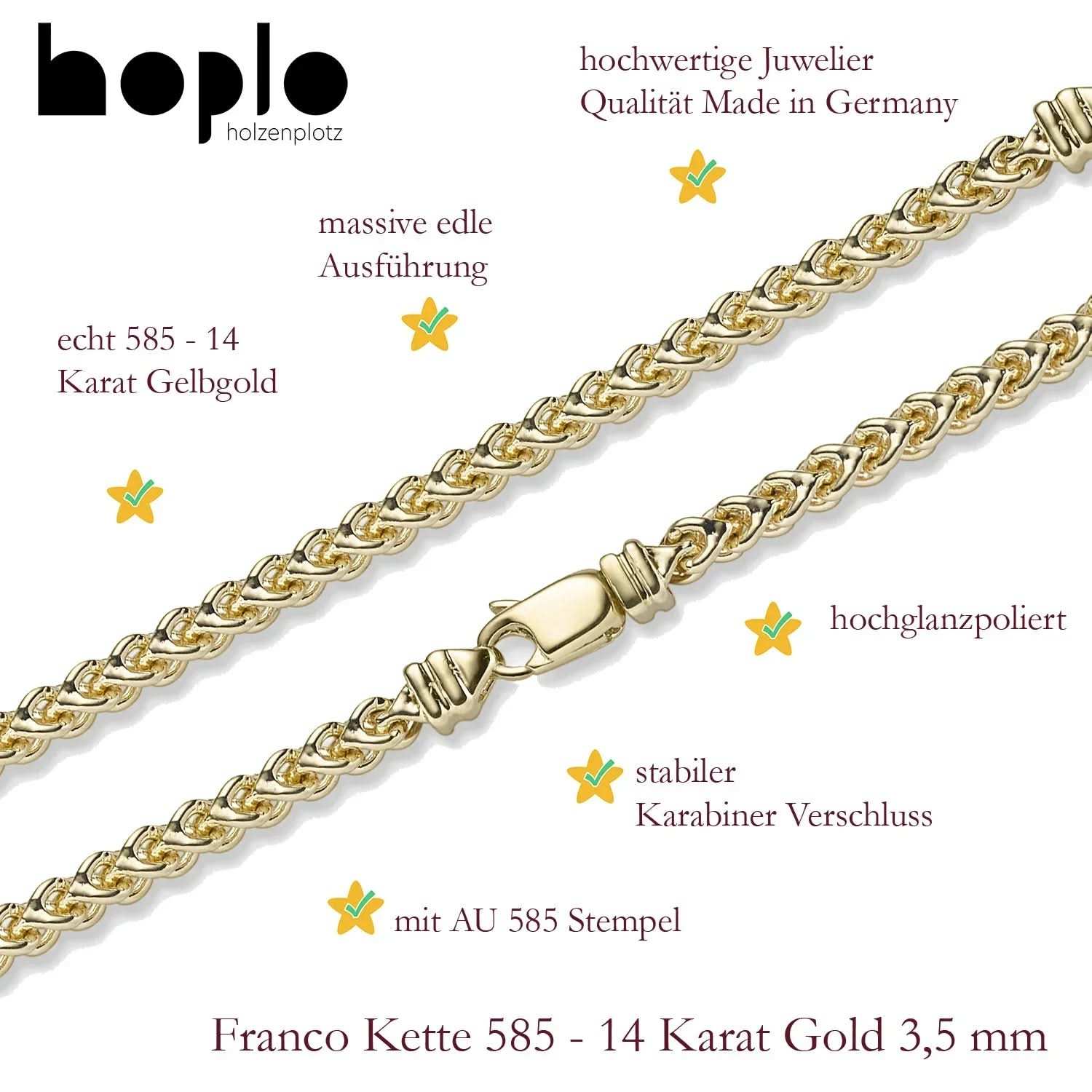 Goldkette Franco Halskette Breite 3,5 mm massiv 585 - 14 Karat Gold - Firma Holzenplotz - Silberketten - Goldketten.de