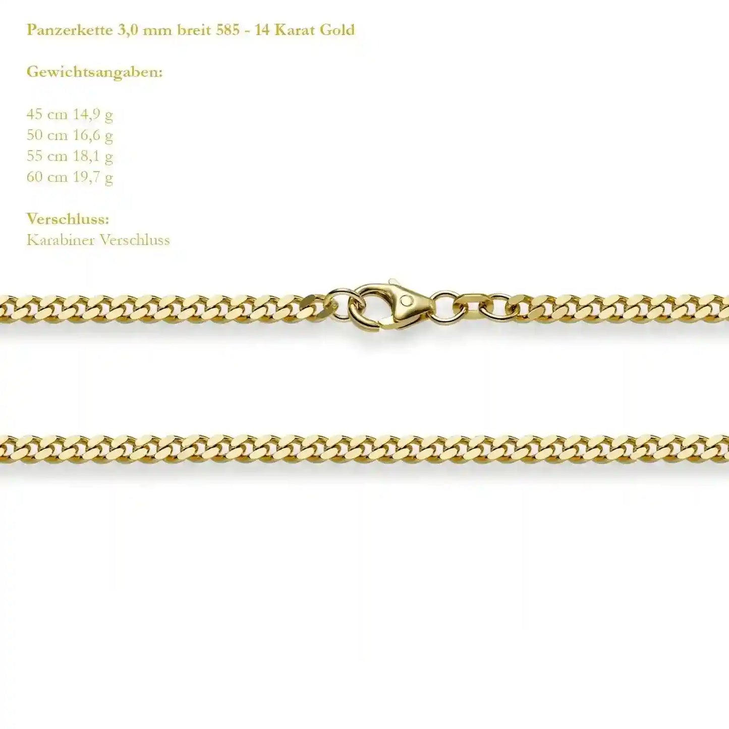 Goldkette Panzerkette Breite 3,0mm - 585-14 Karat Gold