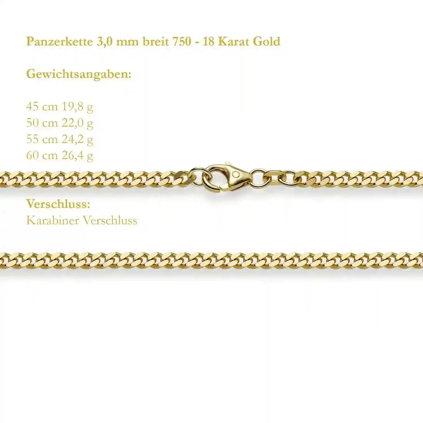 Goldkette Panzerkette Breite 3,0mm - 750-18 Karat Gold