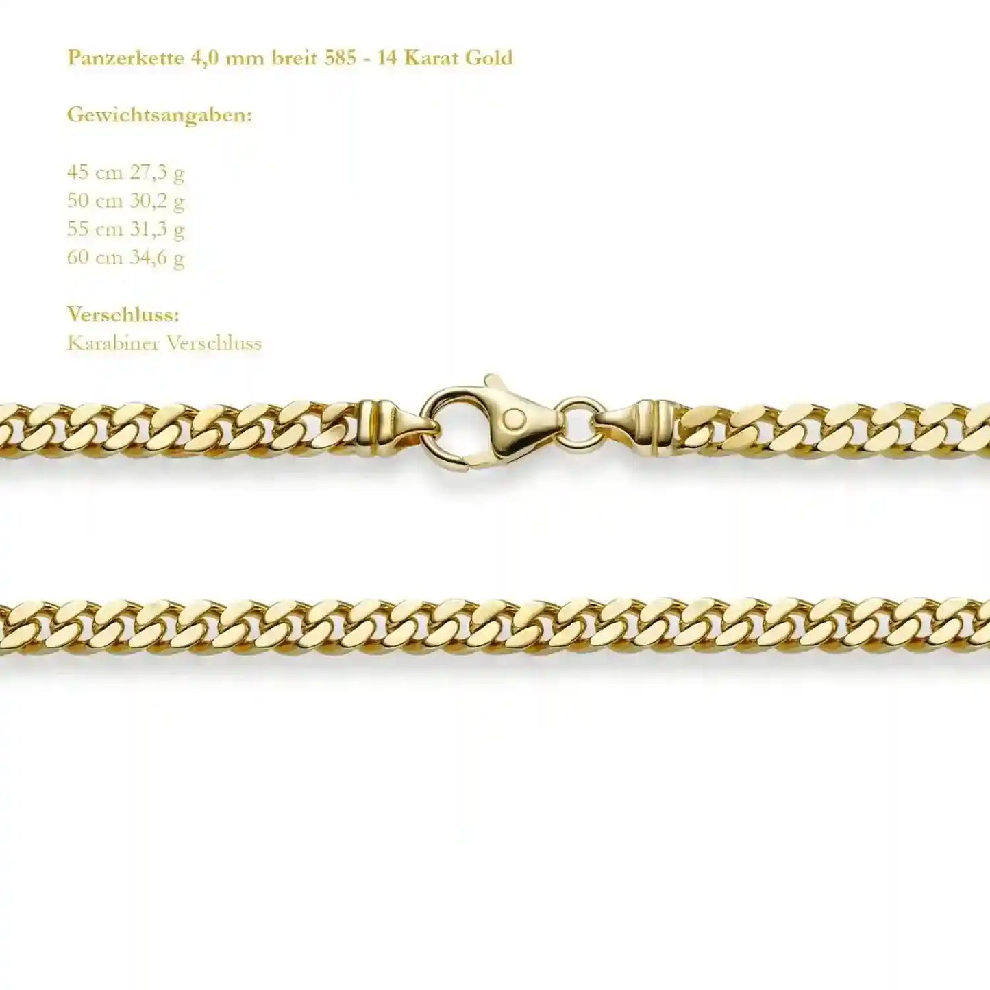Goldkette Panzerkette Breite 4,0mm - 585-14 Karat Gold