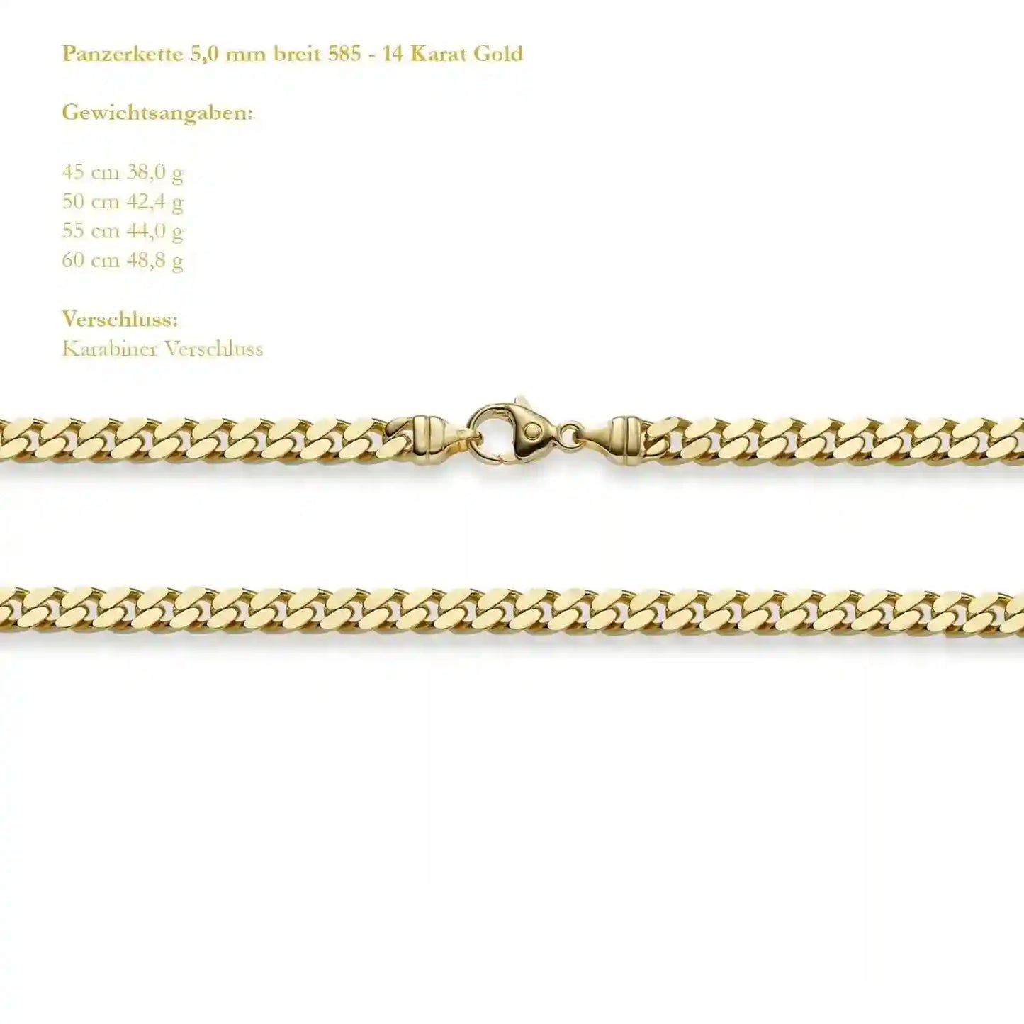 Goldkette Panzerkette Breite 5,0mm - 585-14 Karat Gold
