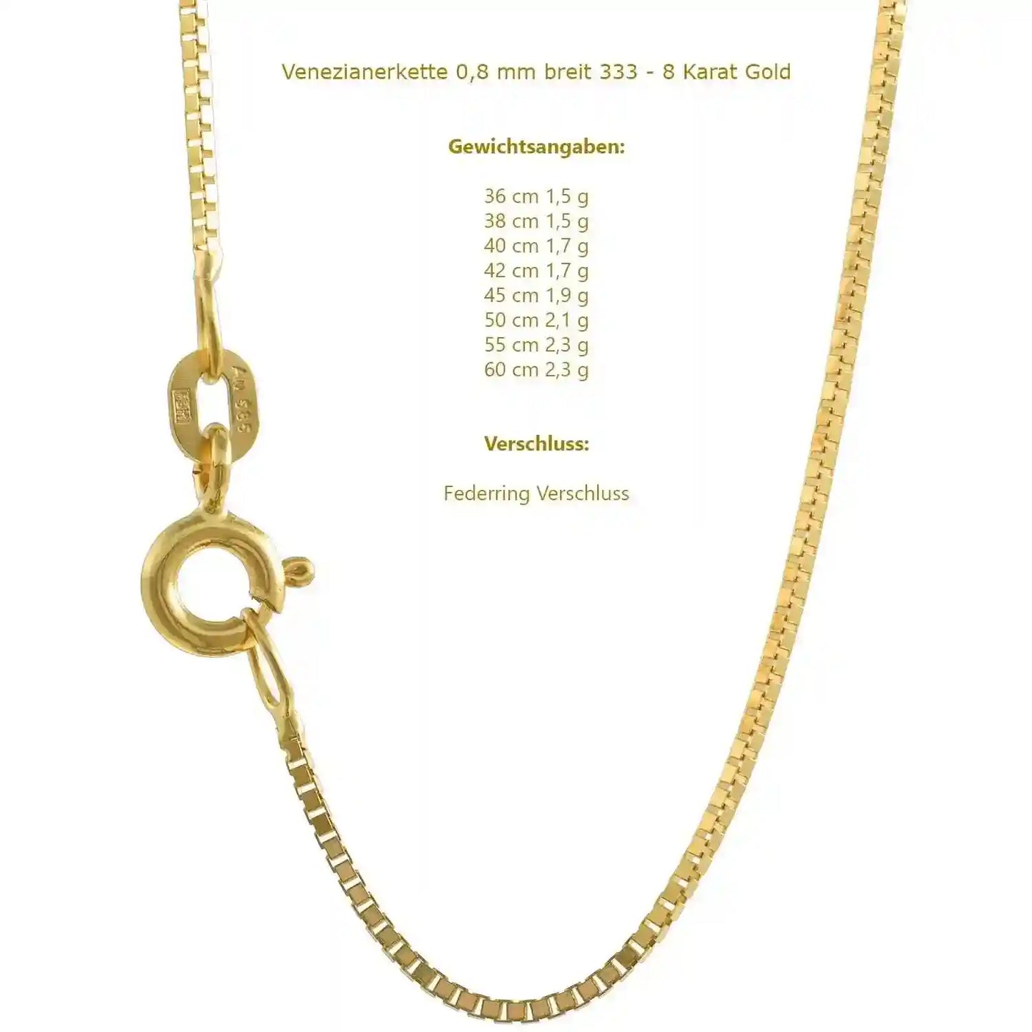 Goldkette Venezianerkette Halskette Breite 0,8 mm - 333-8 Karat Gold